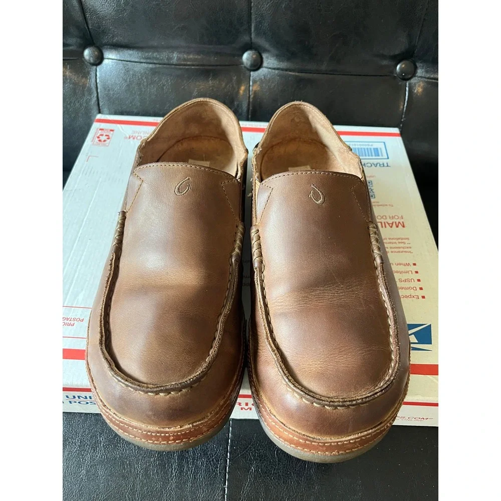 OluKai Moloa Brown Leather Slip On Loafers